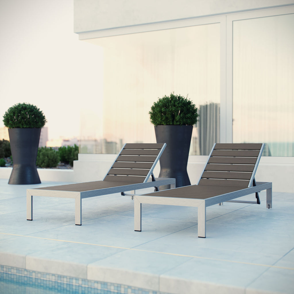 Shore Chaise Outdoor Patio Aluminum Set of 2 in Silver Gray-3