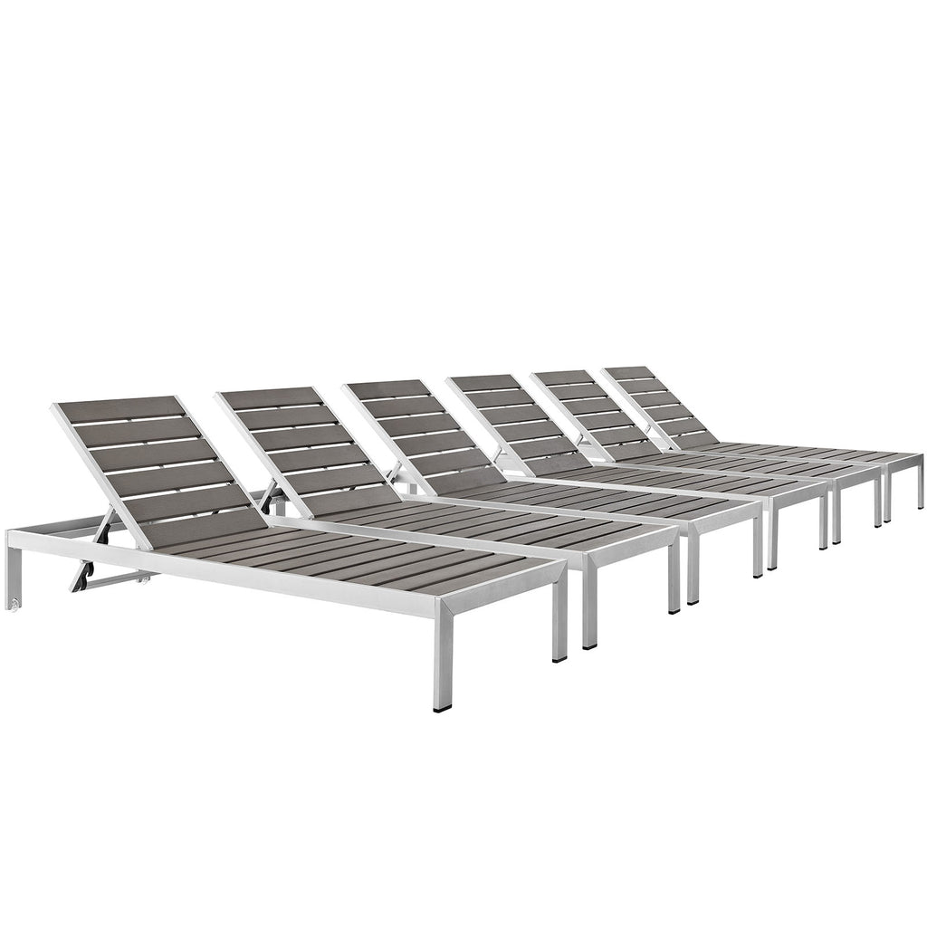Shore Chaise Outdoor Patio Aluminum Set of 6 in Silver Gray-3