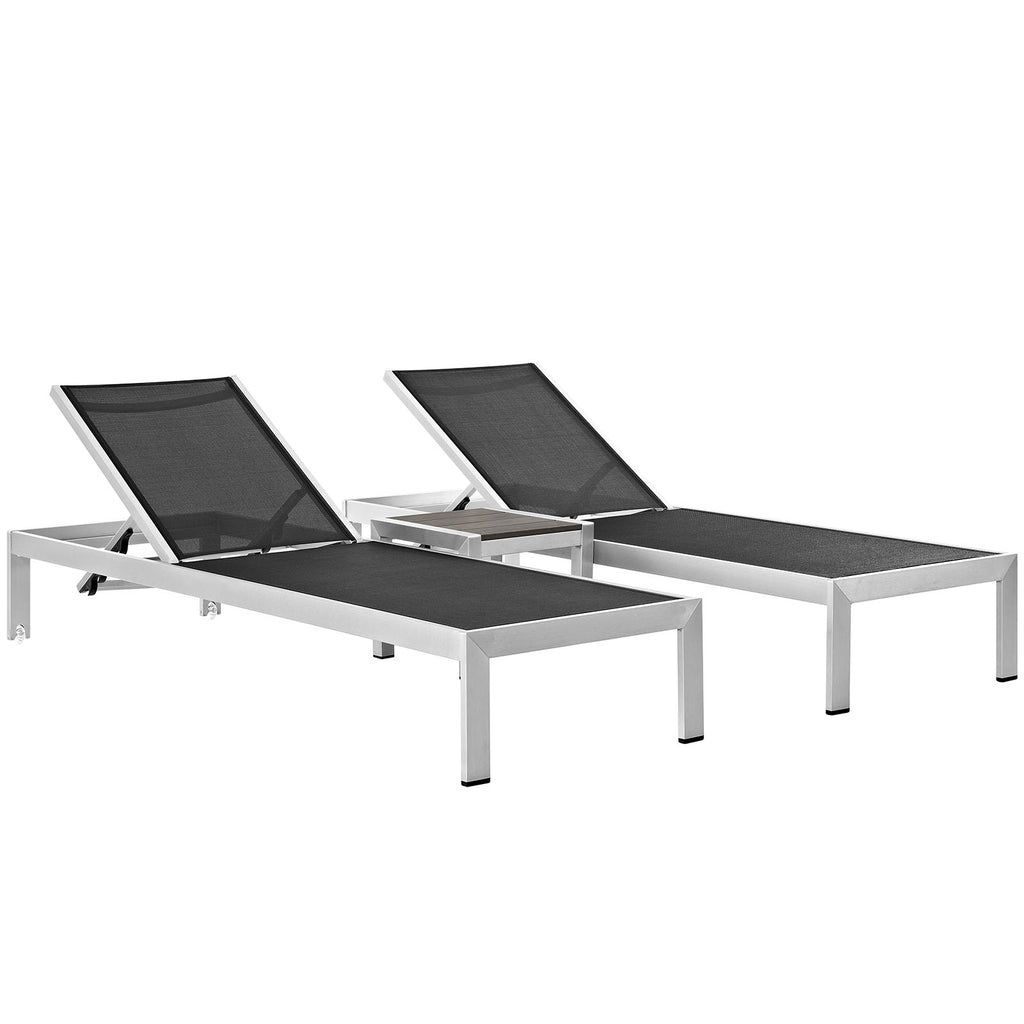 Shore 3 Piece Outdoor Patio Aluminum Set in Silver Black