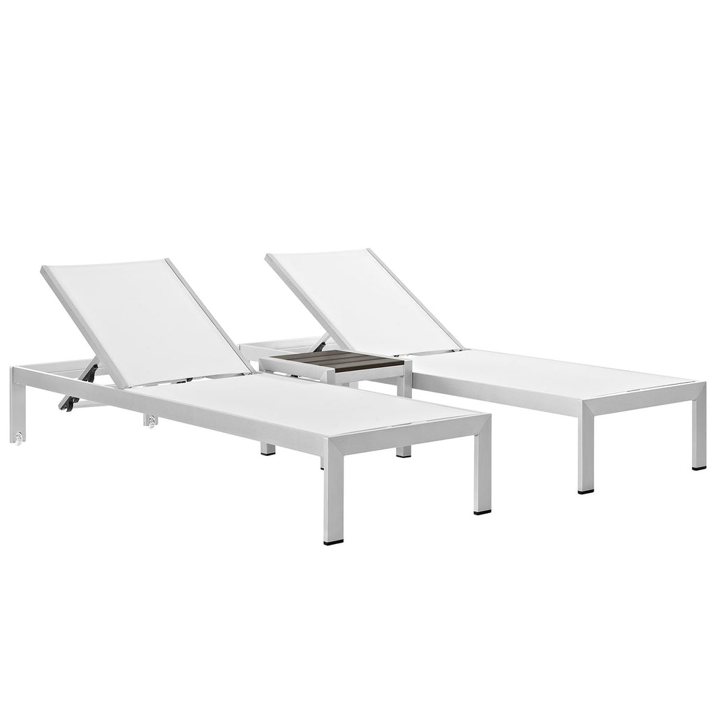 Shore 3 Piece Outdoor Patio Aluminum Set in Silver White