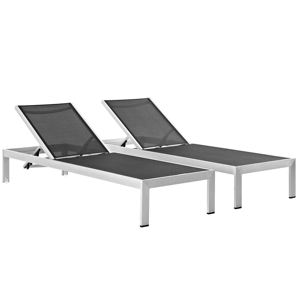 Shore Chaise Outdoor Patio Aluminum Set of 2 in Silver Black