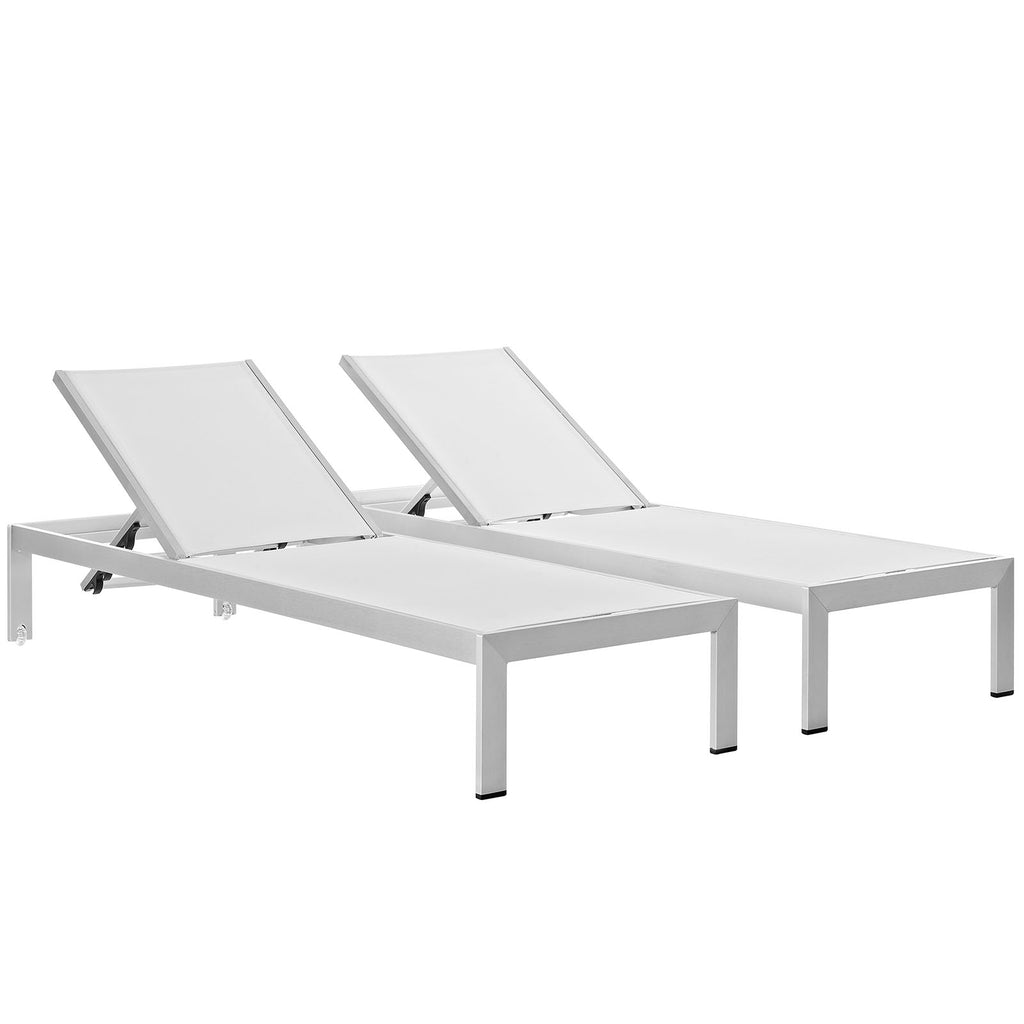 Shore Chaise Outdoor Patio Aluminum Set of 2 in Silver White