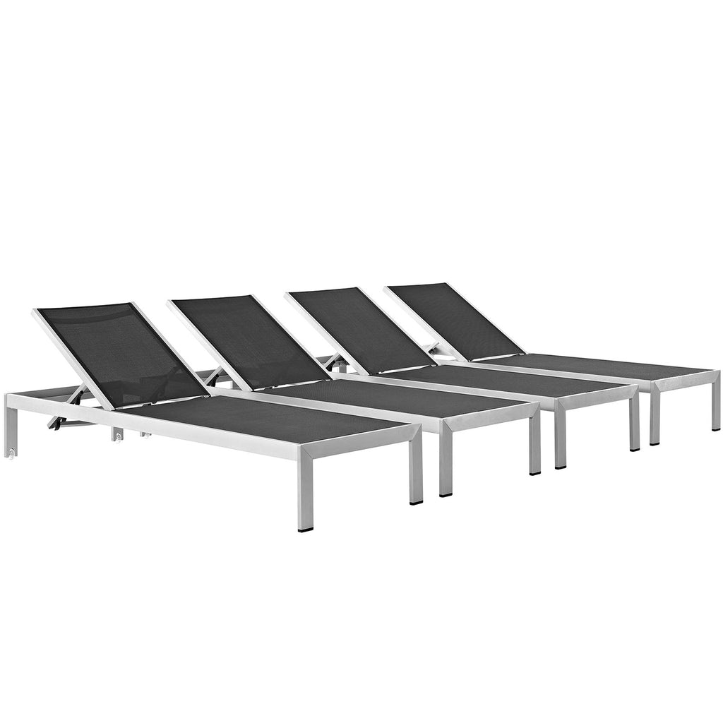 Shore Chaise Outdoor Patio Aluminum Set of 4 in Silver Black