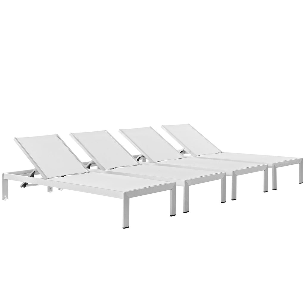 Shore Chaise Outdoor Patio Aluminum Set of 4 in Silver White