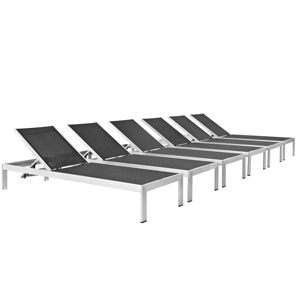 Shore Chaise Outdoor Patio Aluminum Set of 6 in Silver Black