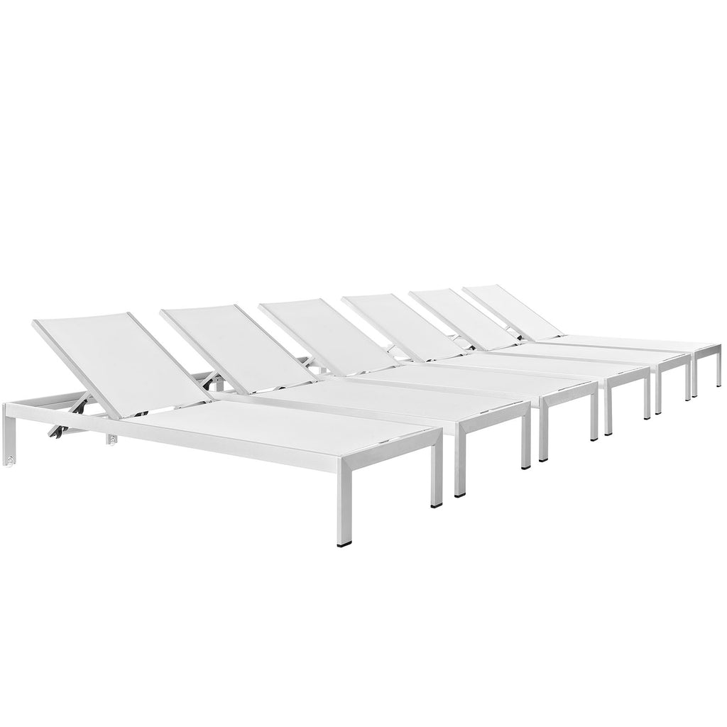 Shore Chaise Outdoor Patio Aluminum Set of 6 in Silver White