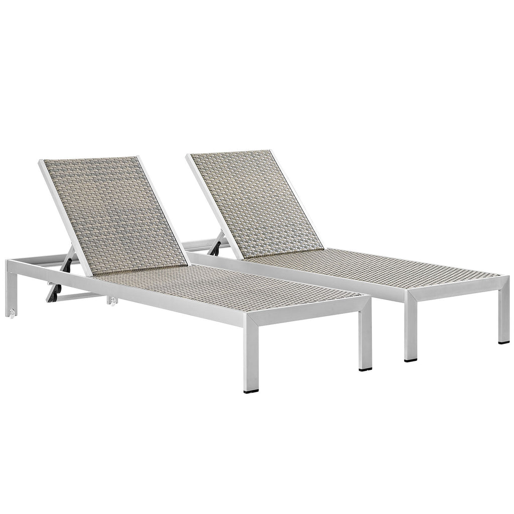 Shore Chaise Outdoor Patio Aluminum Set of 2 in Silver Gray-1