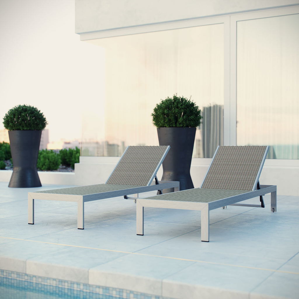 Shore Chaise Outdoor Patio Aluminum Set of 2 in Silver Gray-1