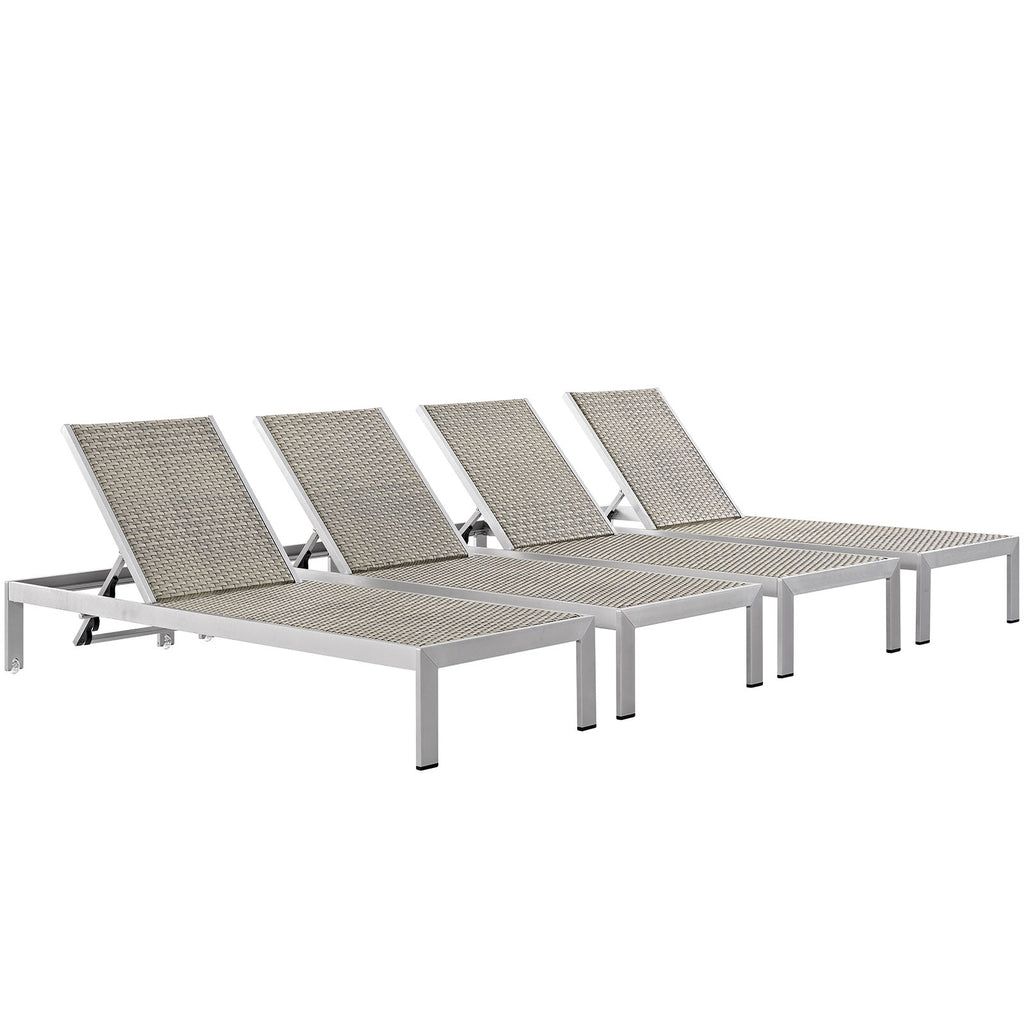 Shore Chaise Outdoor Patio Aluminum Set of 4 in Silver Gray-1