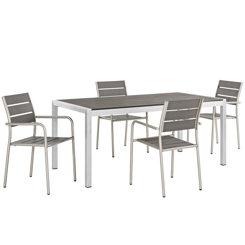 Shore 5 Piece Outdoor Patio Aluminum Dining Set in Silver Gray-2