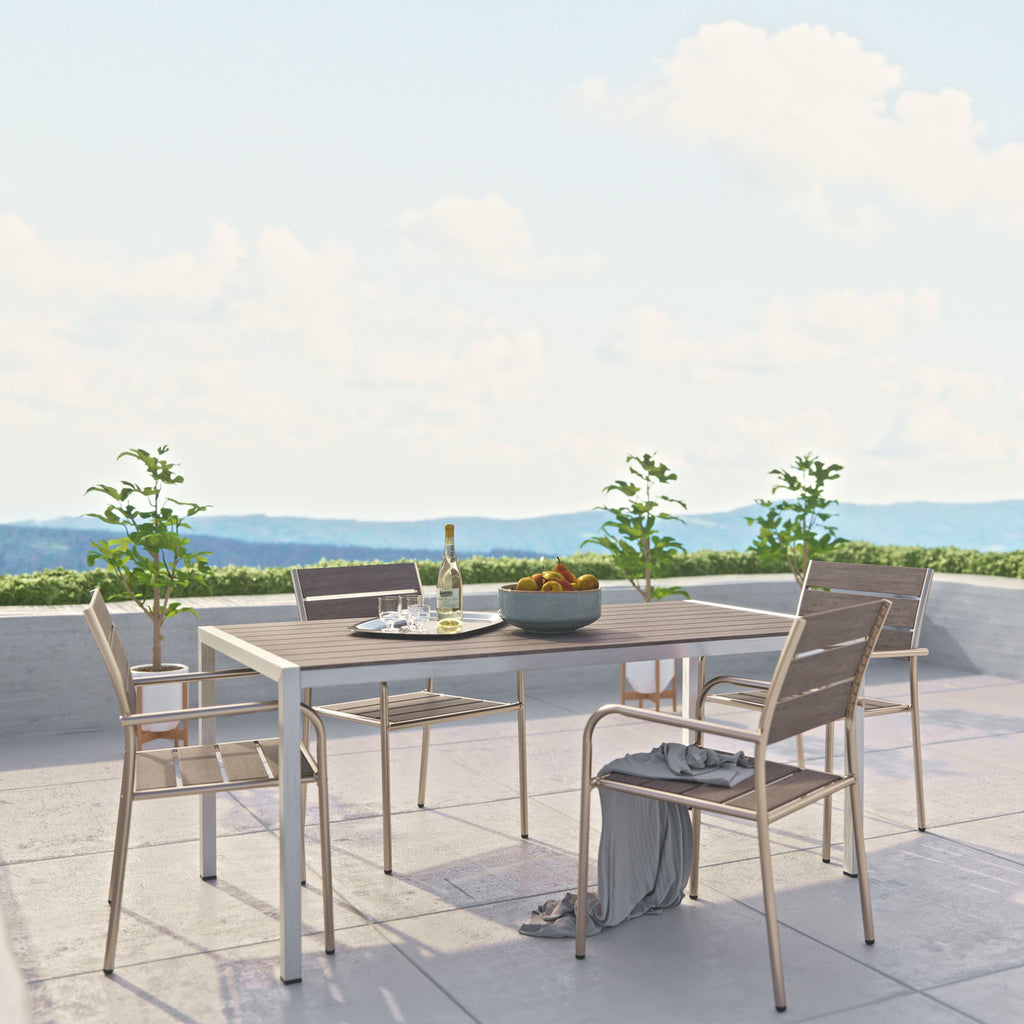 Shore 5 Piece Outdoor Patio Aluminum Dining Set in Silver Gray-2