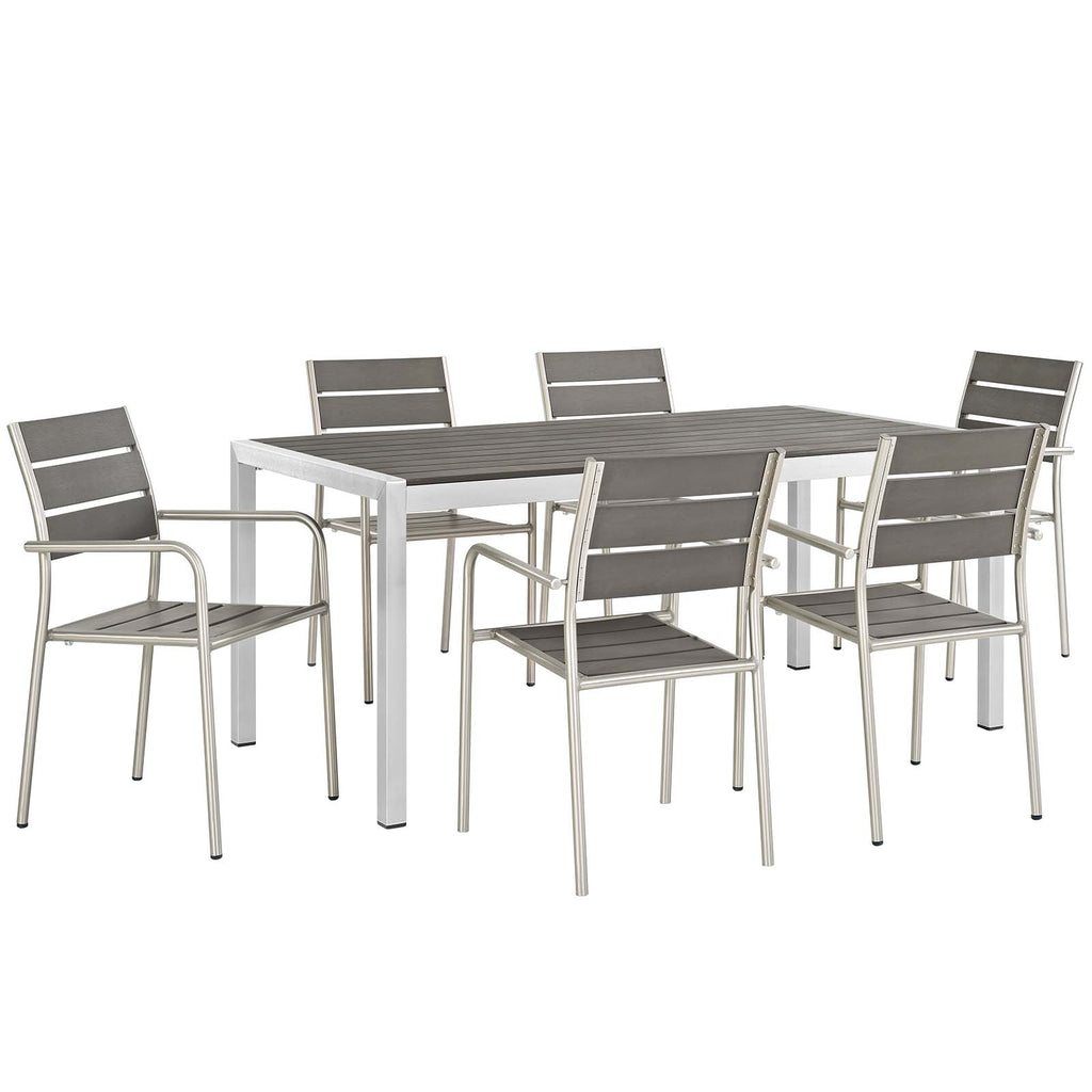 Shore 7 Piece Outdoor Patio Aluminum Dining Set in Silver Gray-2