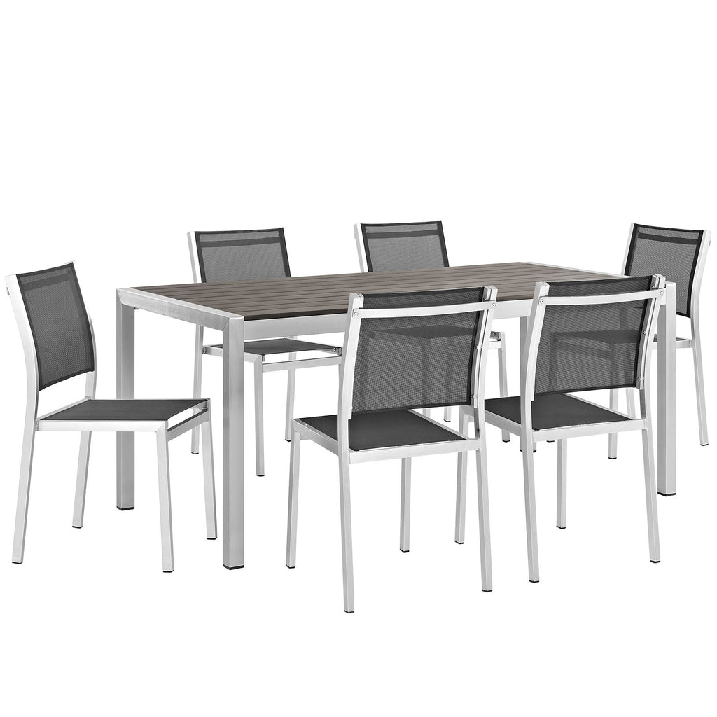 Shore 7 Piece Outdoor Patio Aluminum Dining Set in Silver Black-2