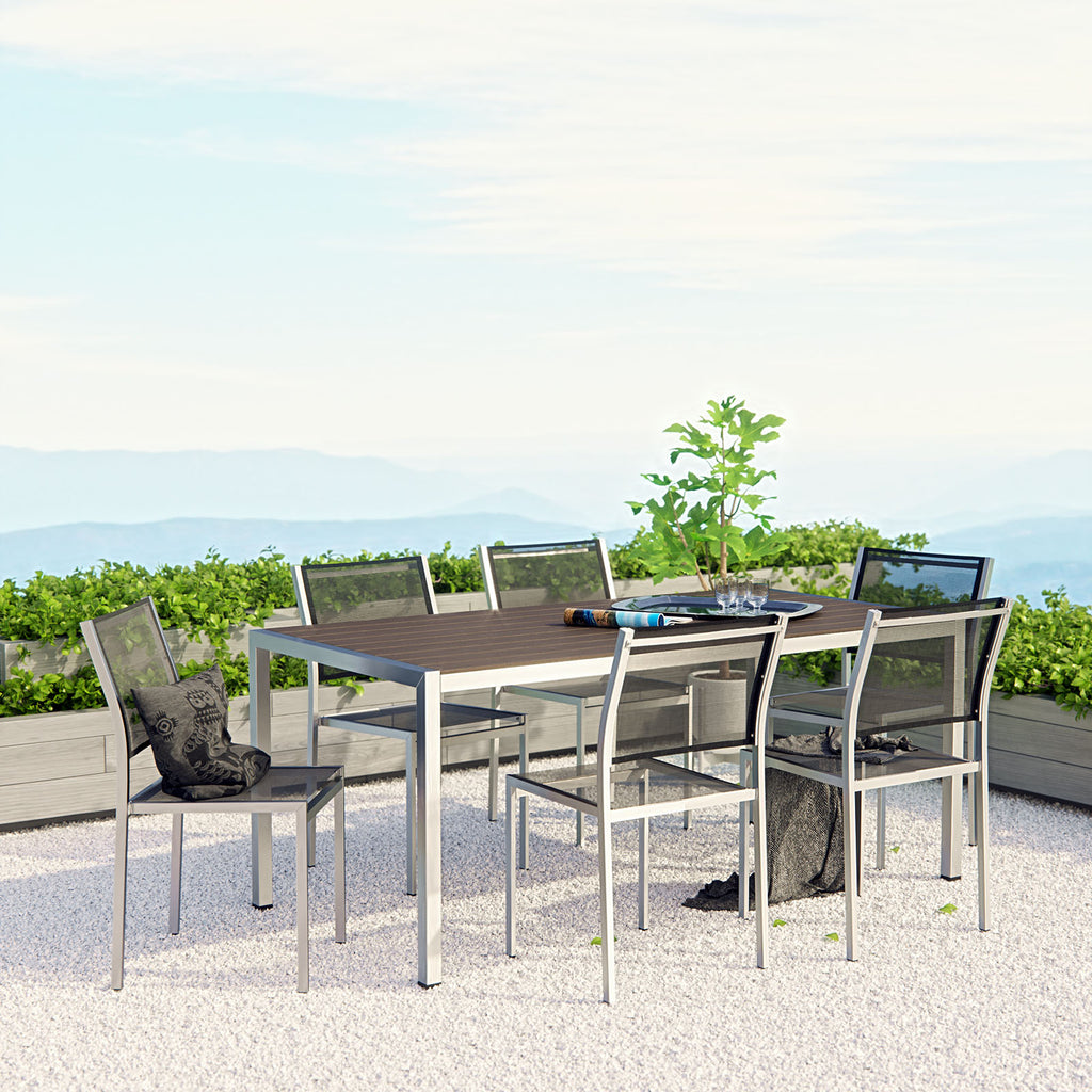 Shore 7 Piece Outdoor Patio Aluminum Dining Set in Silver Black-2