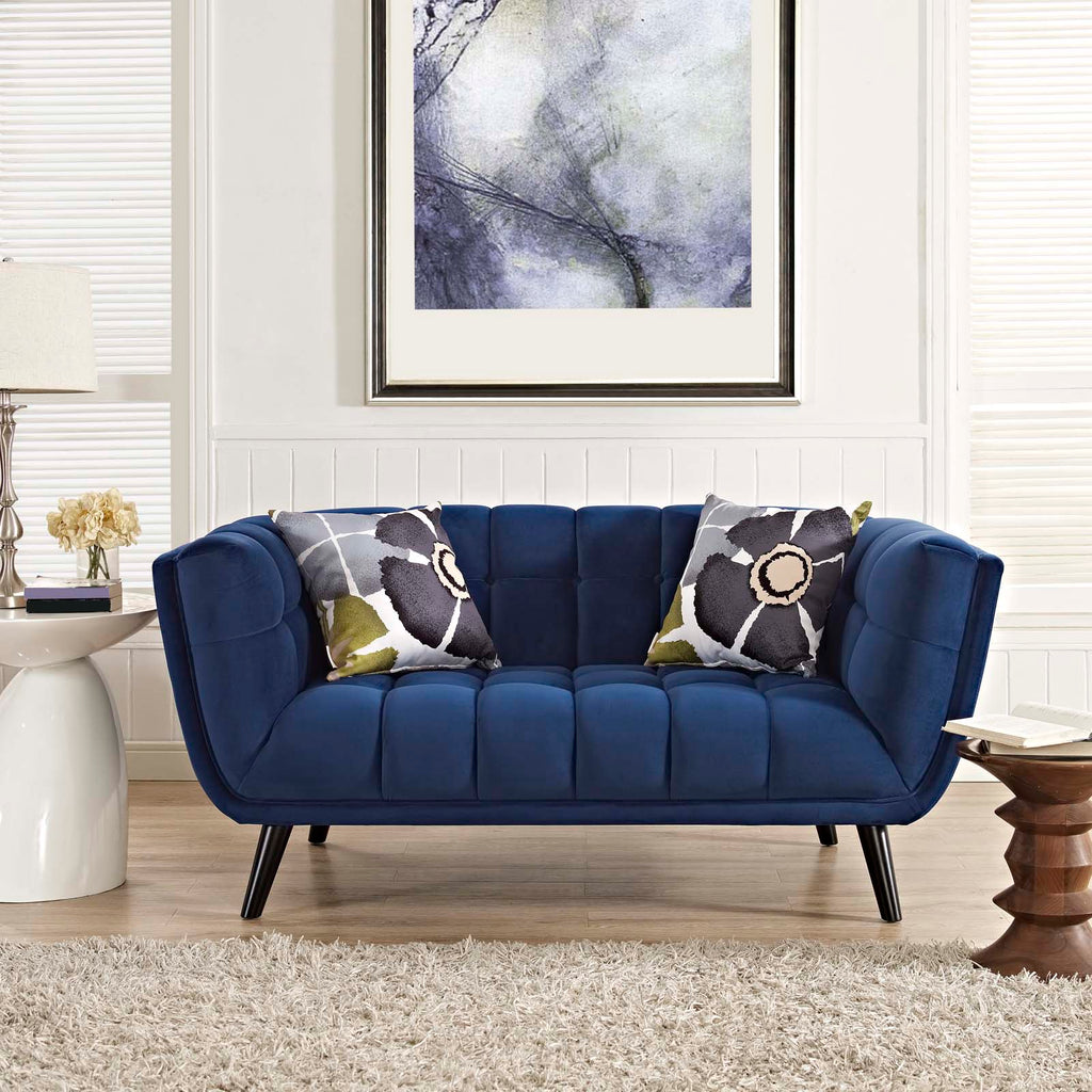 Bestow Performance Velvet Loveseat in Navy