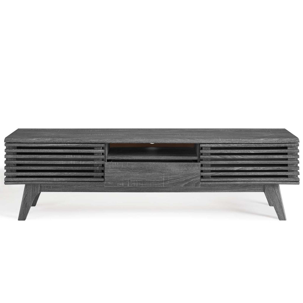 Modway Render 59-Inch TV Stand In Walnut Wood Finish – Modern Media Console With 2 Sliding Doors & 1 Drawer For Living Room