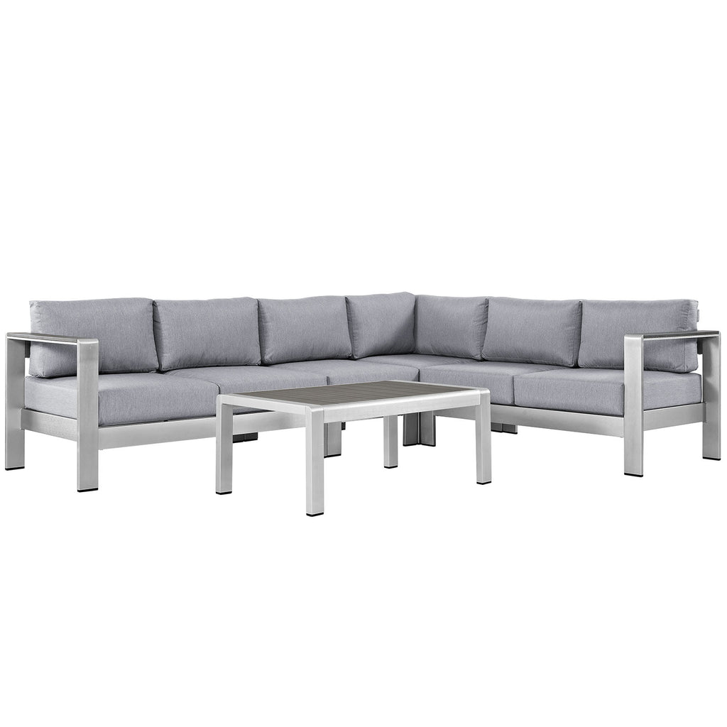 Shore 5 Piece Outdoor Patio Aluminum Sectional Sofa Set in Silver Gray-3