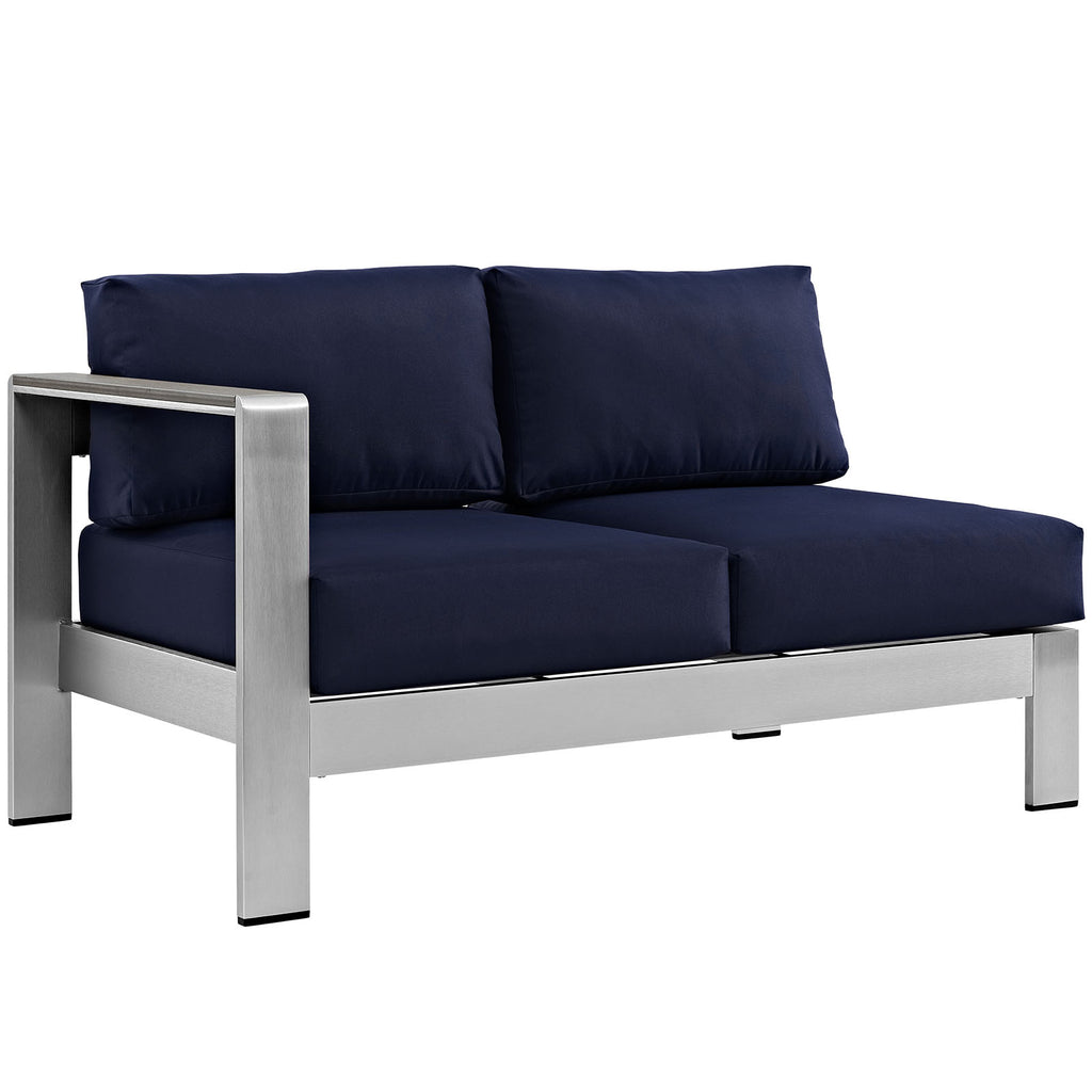 Shore 5 Piece Outdoor Patio Aluminum Sectional Sofa Set in Silver Navy-3