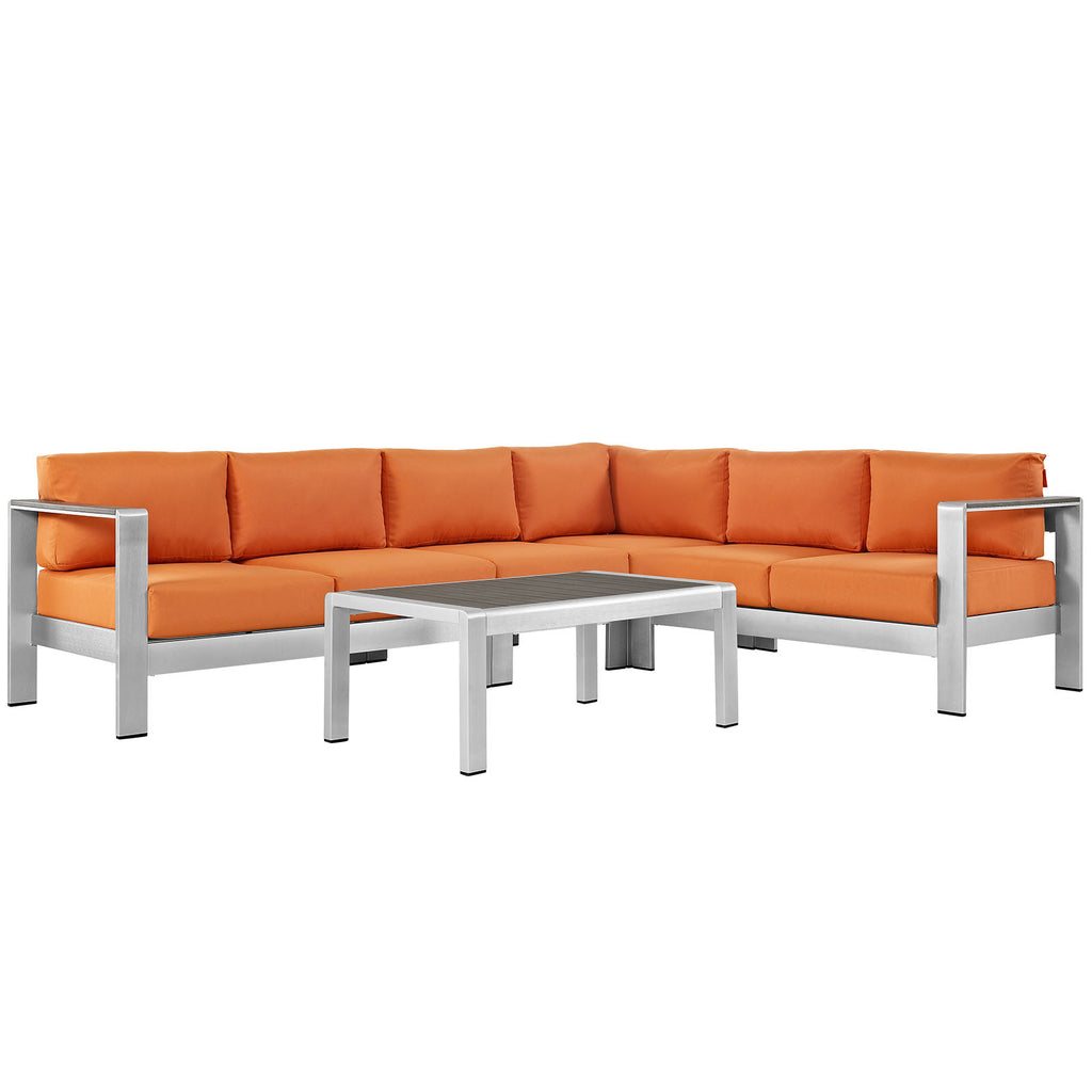 Shore 5 Piece Outdoor Patio Aluminum Sectional Sofa Set in Silver Orange-3