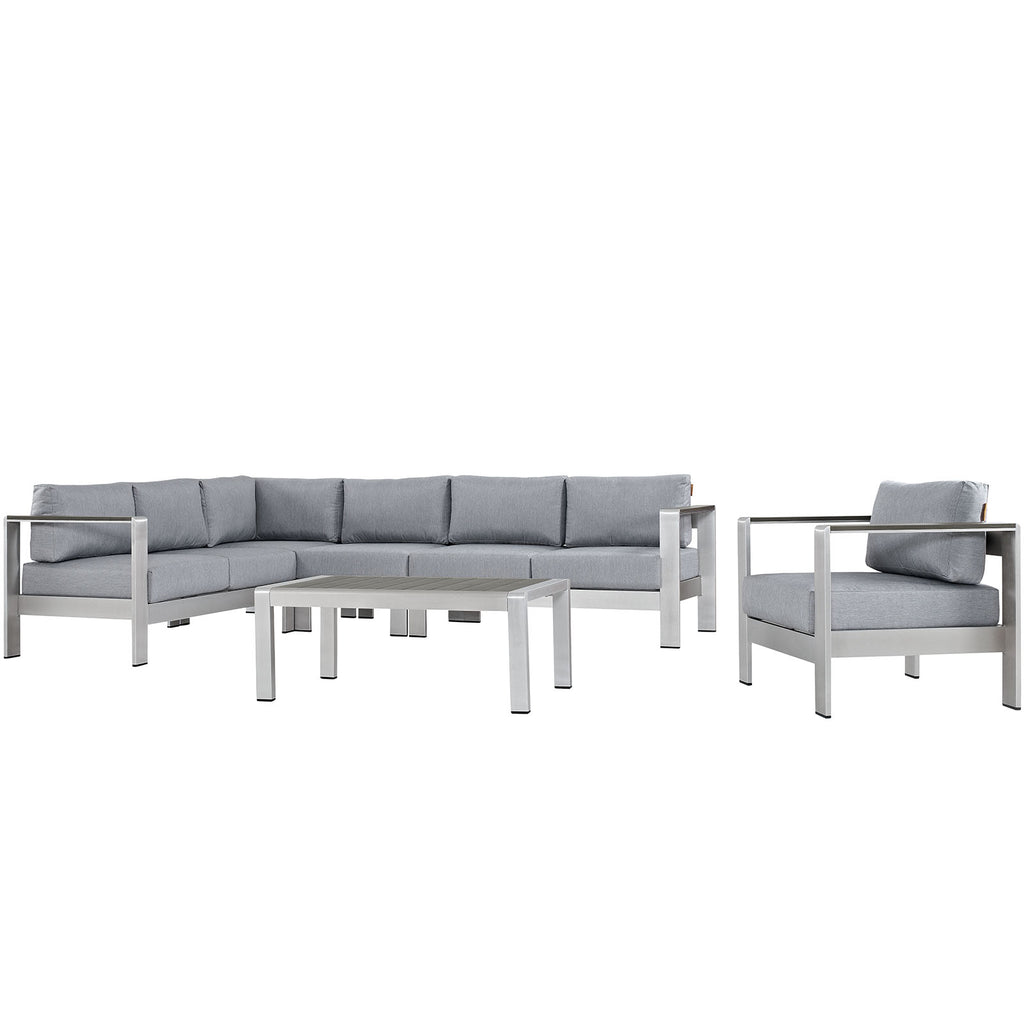 Shore 6 Piece Outdoor Patio Aluminum Sectional Sofa Set in Silver Gray-4