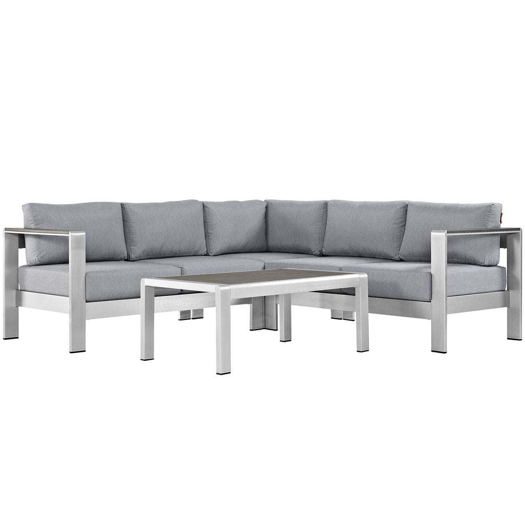 Shore 4 Piece Outdoor Patio Aluminum Sectional Sofa Set in Silver Gray-3