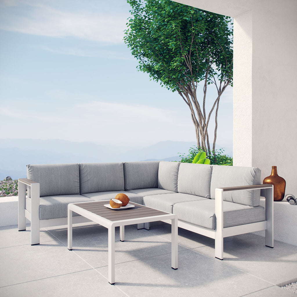 Shore 4 Piece Outdoor Patio Aluminum Sectional Sofa Set in Silver Gray-3