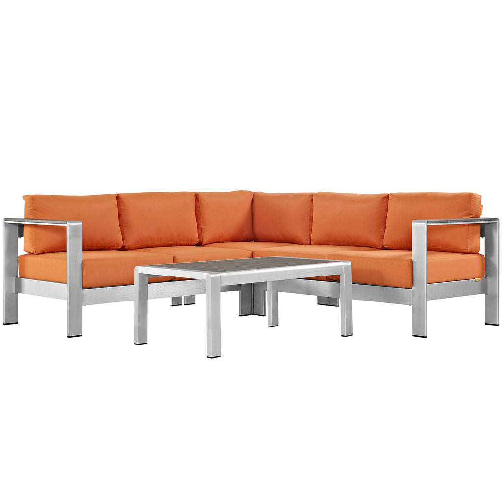 Shore 4 Piece Outdoor Patio Aluminum Sectional Sofa Set in Silver Orange-3