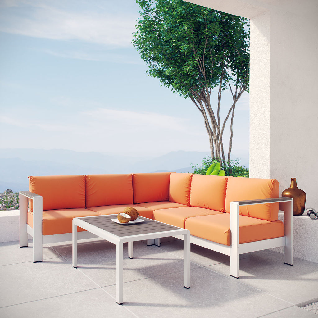 Shore 4 Piece Outdoor Patio Aluminum Sectional Sofa Set in Silver Orange-3