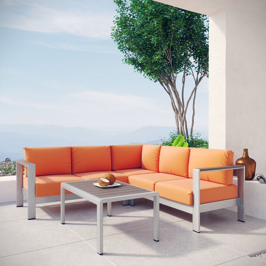 Shore 4 Piece Outdoor Patio Aluminum Sectional Sofa Set in Silver Orange-3