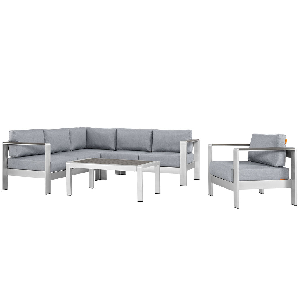 Shore 5 Piece Outdoor Patio Aluminum Sectional Sofa Set in Silver Gray-2