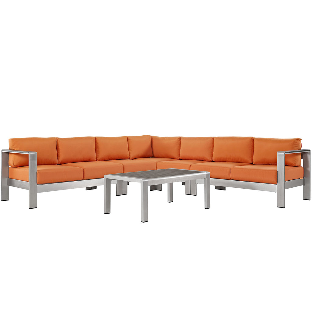 Shore 6 Piece Outdoor Patio Aluminum Sectional Sofa Set in Silver Orange-3