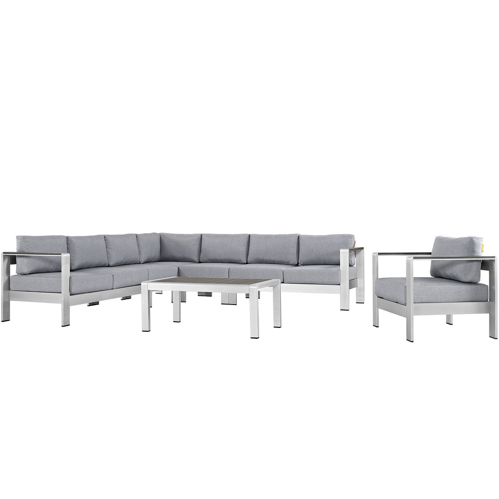 Shore 7 Piece Outdoor Patio Aluminum Sectional Sofa Set in Silver Gray