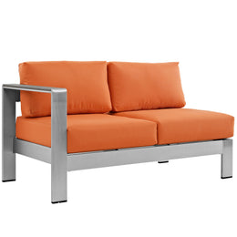 Shore 7 Piece Outdoor Patio Aluminum Sectional Sofa Set in Silver Orange