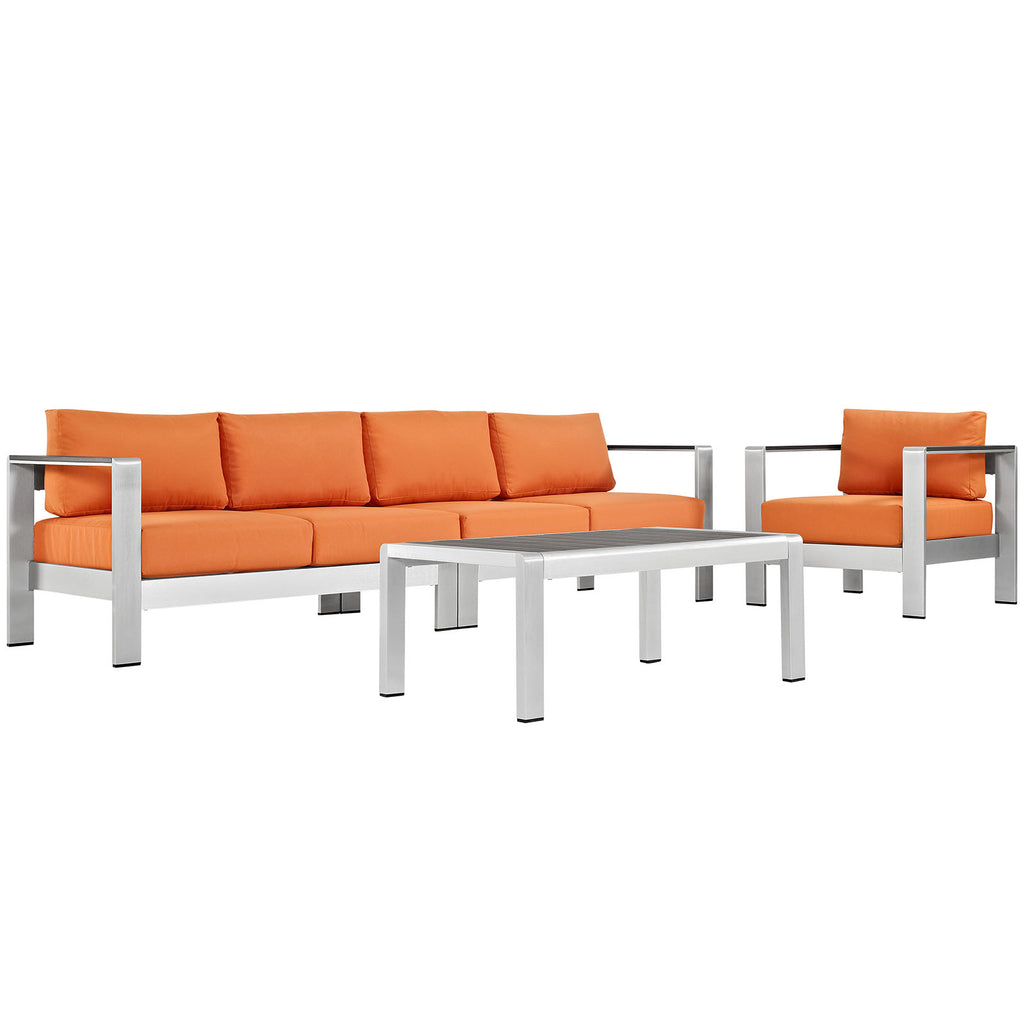 Shore 4 Piece Outdoor Patio Aluminum Sectional Sofa Set in Silver Orange-2