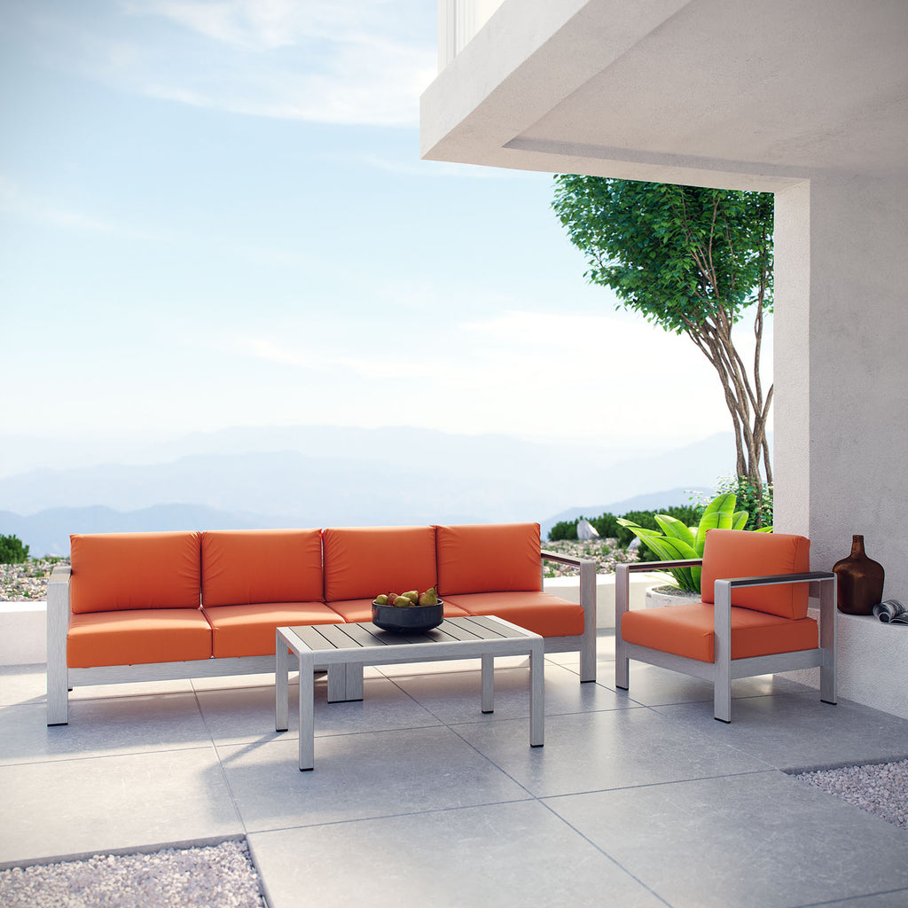 Shore 4 Piece Outdoor Patio Aluminum Sectional Sofa Set in Silver Orange-2