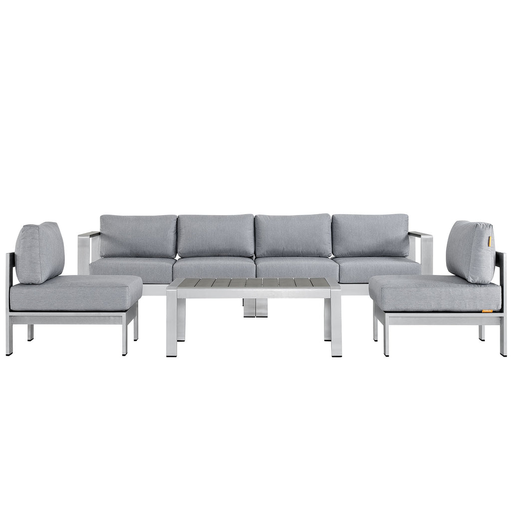 Shore 5 Piece Outdoor Patio Aluminum Sectional Sofa Set in Silver Gray-1