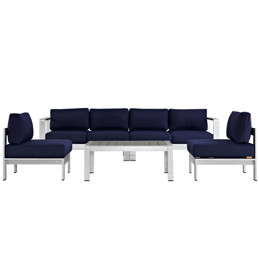 Shore 5 Piece Outdoor Patio Aluminum Sectional Sofa Set in Silver Navy-1