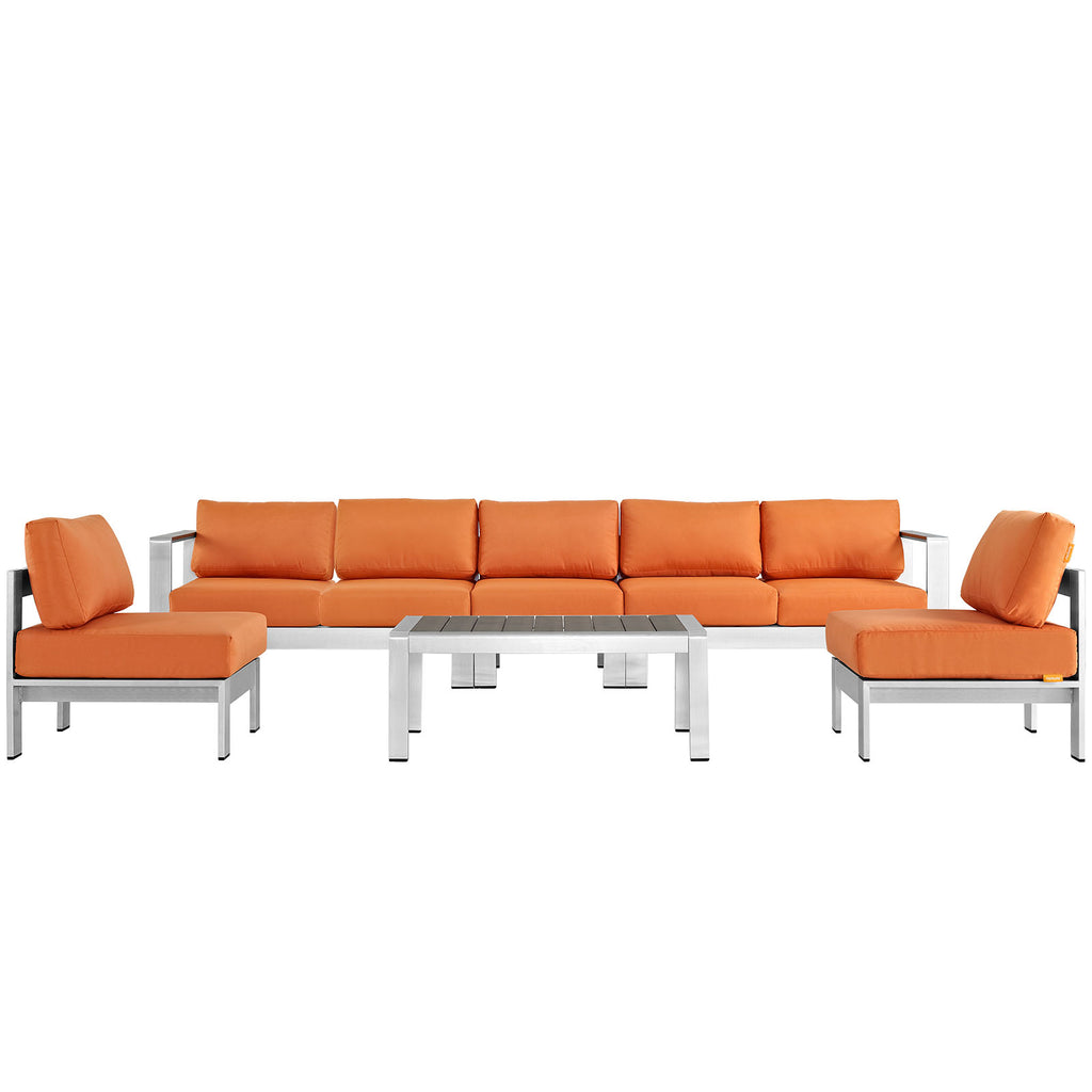 Shore 6 Piece Outdoor Patio Aluminum Sectional Sofa Set in Silver Orange-2