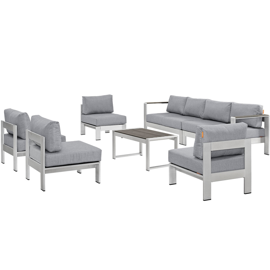 Shore 7 Piece Outdoor Patio Sectional Sofa Set in Silver Gray