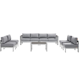 Shore 7 Piece Outdoor Patio Sectional Sofa Set in Silver Gray