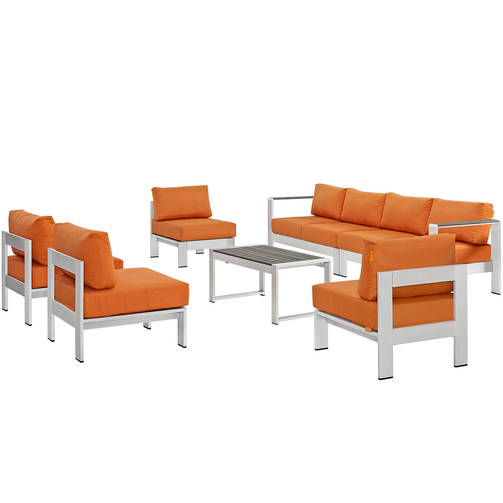 Shore 7 Piece Outdoor Patio Sectional Sofa Set in Silver Orange