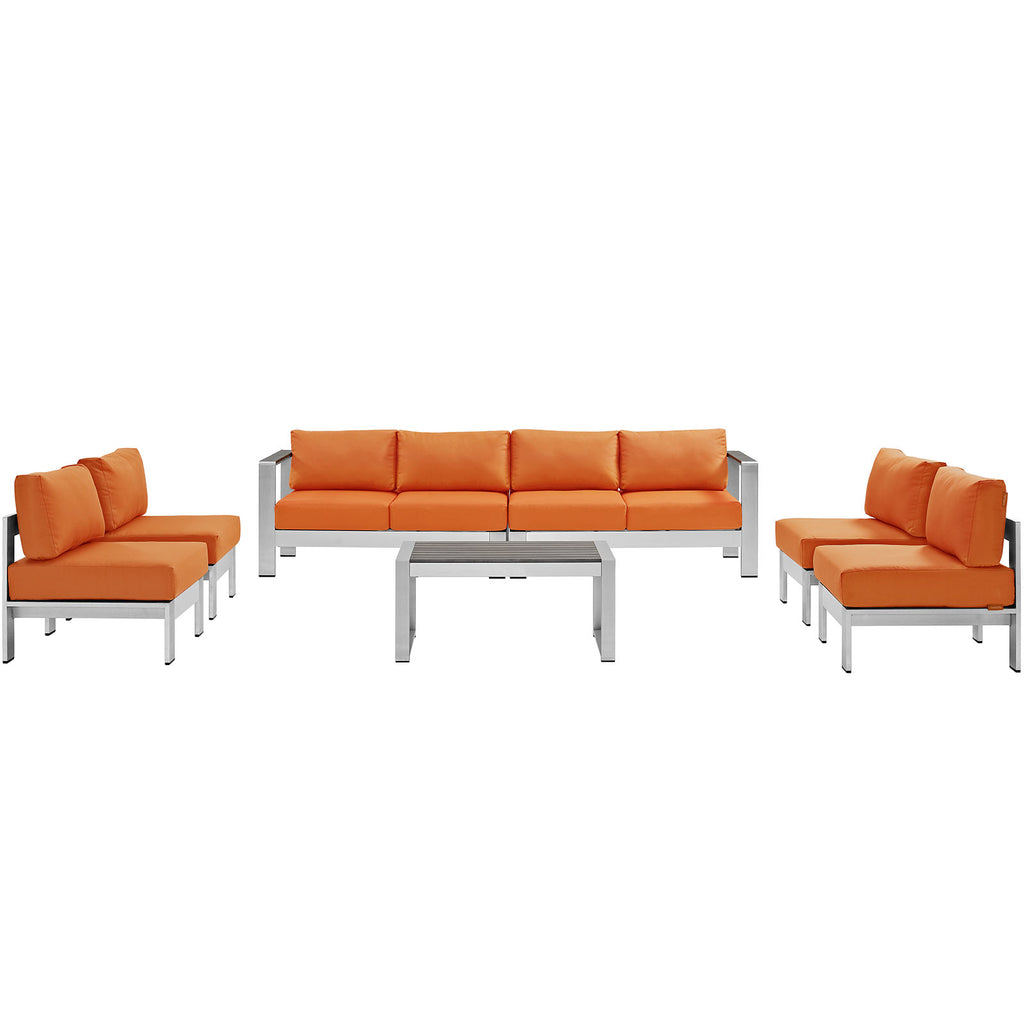 Shore 7 Piece Outdoor Patio Sectional Sofa Set in Silver Orange