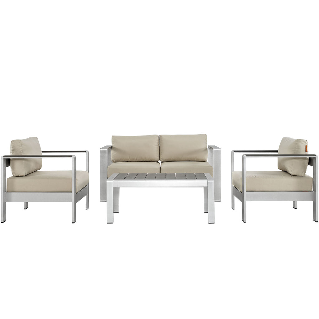 Shore 4 Piece Outdoor Patio Aluminum Sectional Sofa Set in Silver Beige-1