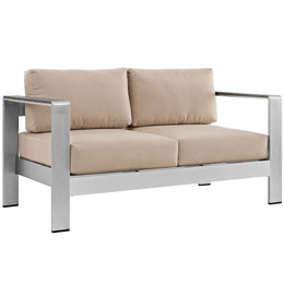 Shore 4 Piece Outdoor Patio Aluminum Sectional Sofa Set in Silver Beige-1