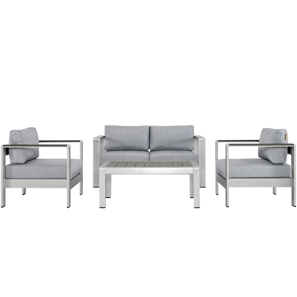 Shore 4 Piece Outdoor Patio Aluminum Sectional Sofa Set in Silver Gray-1