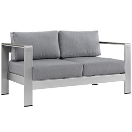 Shore 4 Piece Outdoor Patio Aluminum Sectional Sofa Set in Silver Gray-1