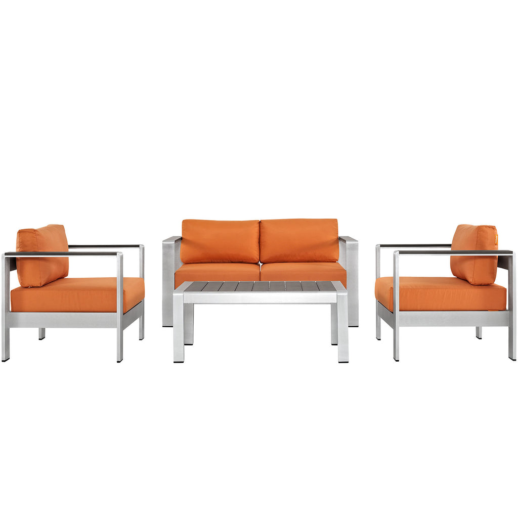 Shore 4 Piece Outdoor Patio Aluminum Sectional Sofa Set in Silver Orange-1