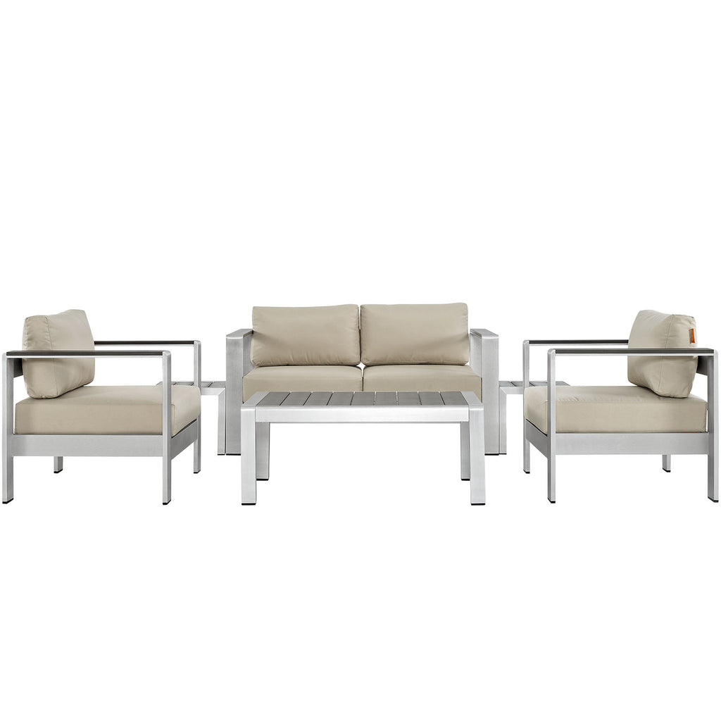 Shore 6 Piece Outdoor Patio Aluminum Sectional Sofa Set in Silver Beige-1