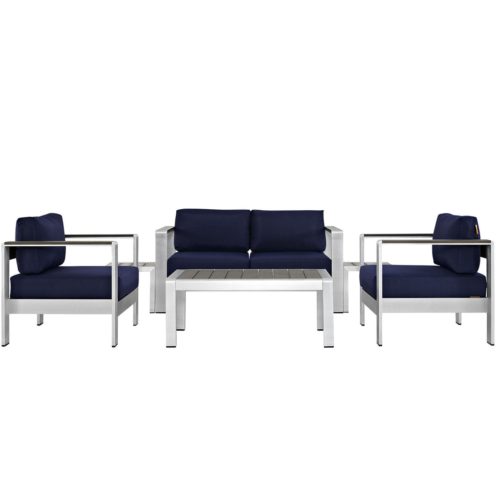 Shore 6 Piece Outdoor Patio Aluminum Sectional Sofa Set in Silver Navy-1