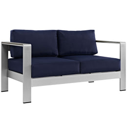 Shore 6 Piece Outdoor Patio Aluminum Sectional Sofa Set in Silver Navy-1